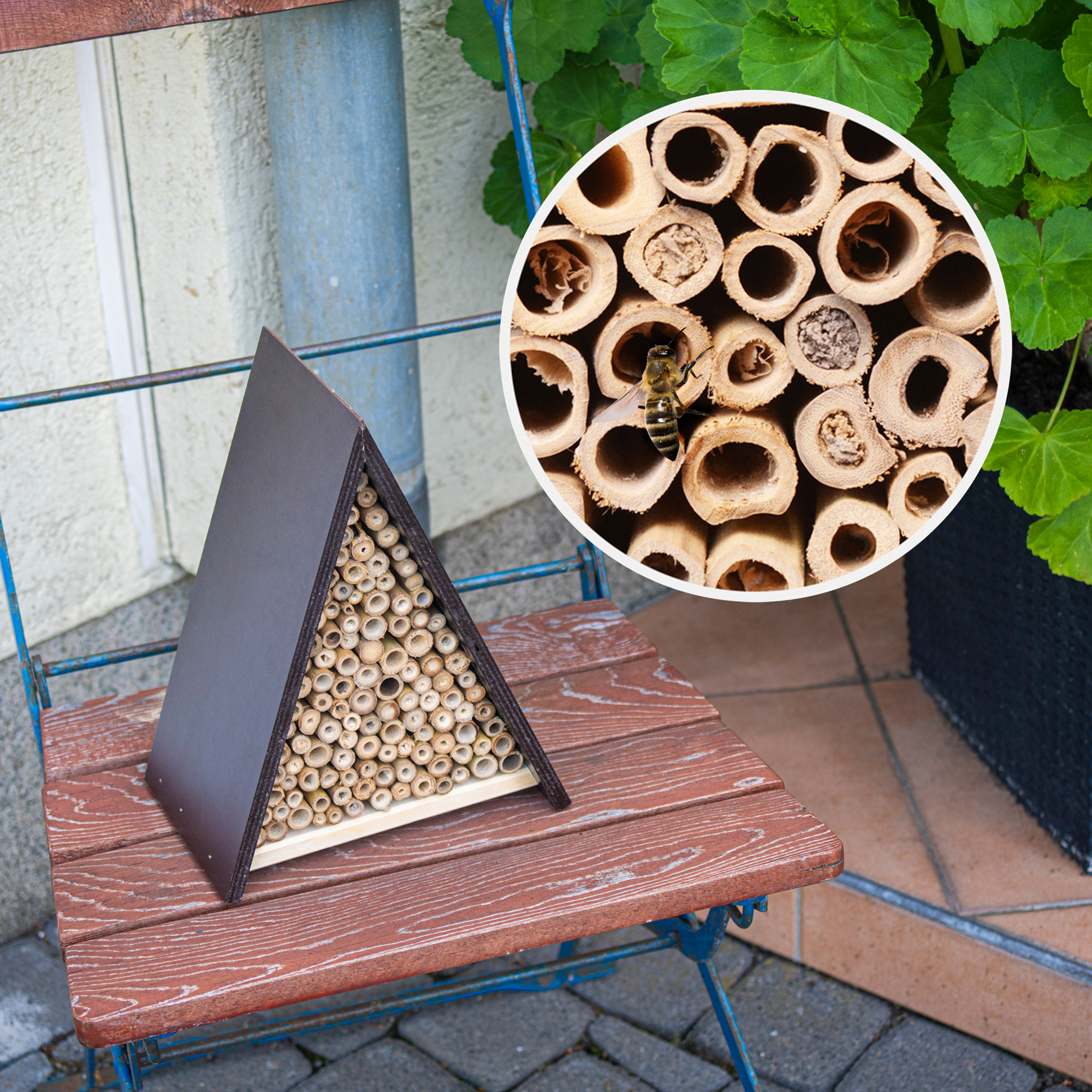 Durch die verschiedenen Lochgrößen können viele unterschiedliche Bienenarten bei Ihnen einziehen.