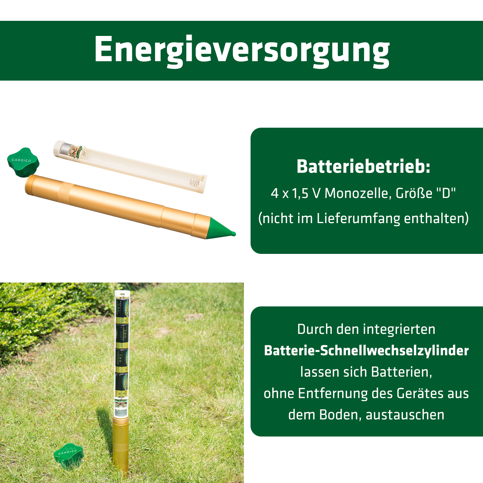 Der Batteriewechsel könnte einfach kaum sein. Sie können die Batterien herausnehmen ohne das Gerät herausziehen zu müssen.