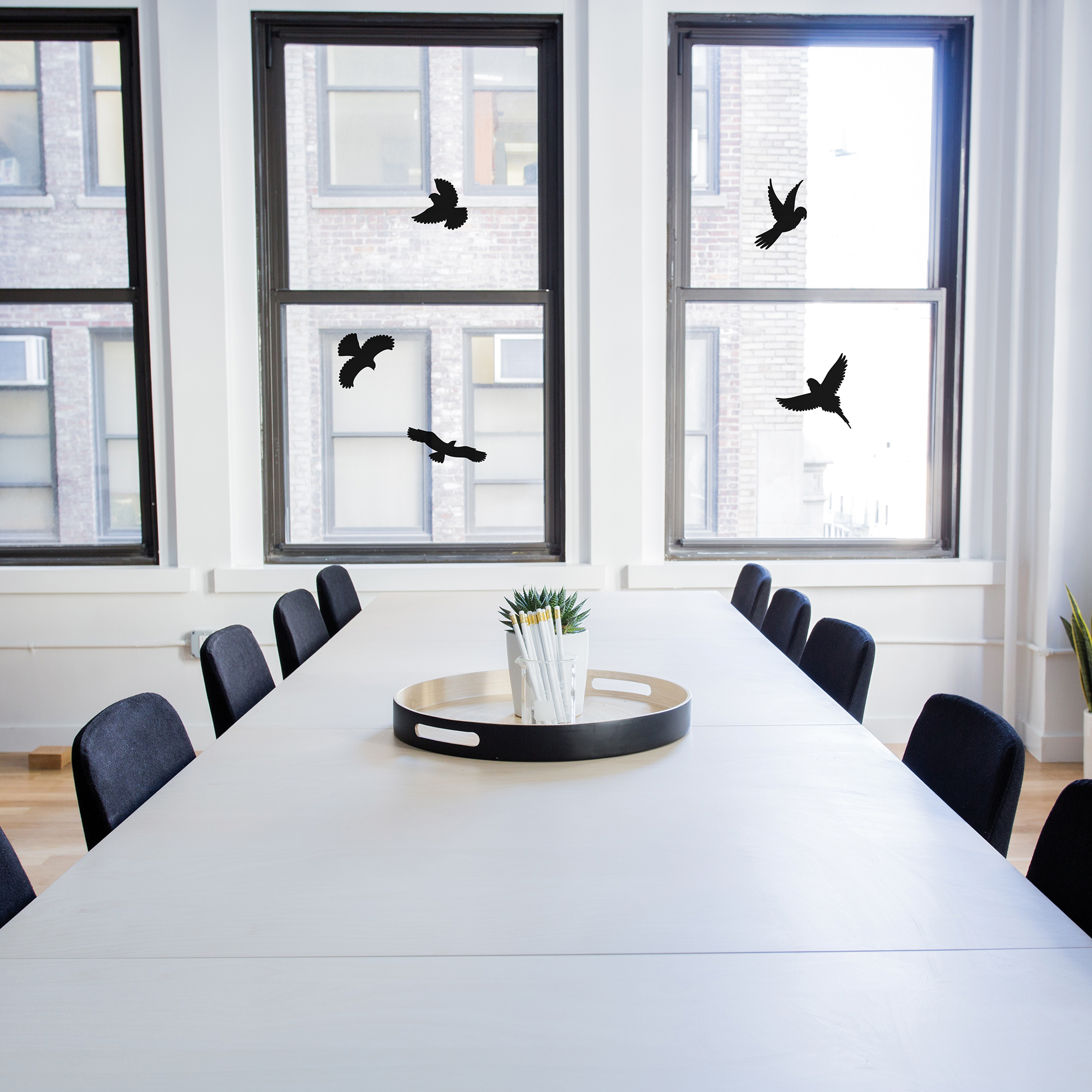 Die Silhouetten zeigen den Vögel die Scheibe als Hindernis und sie können ausweichen.