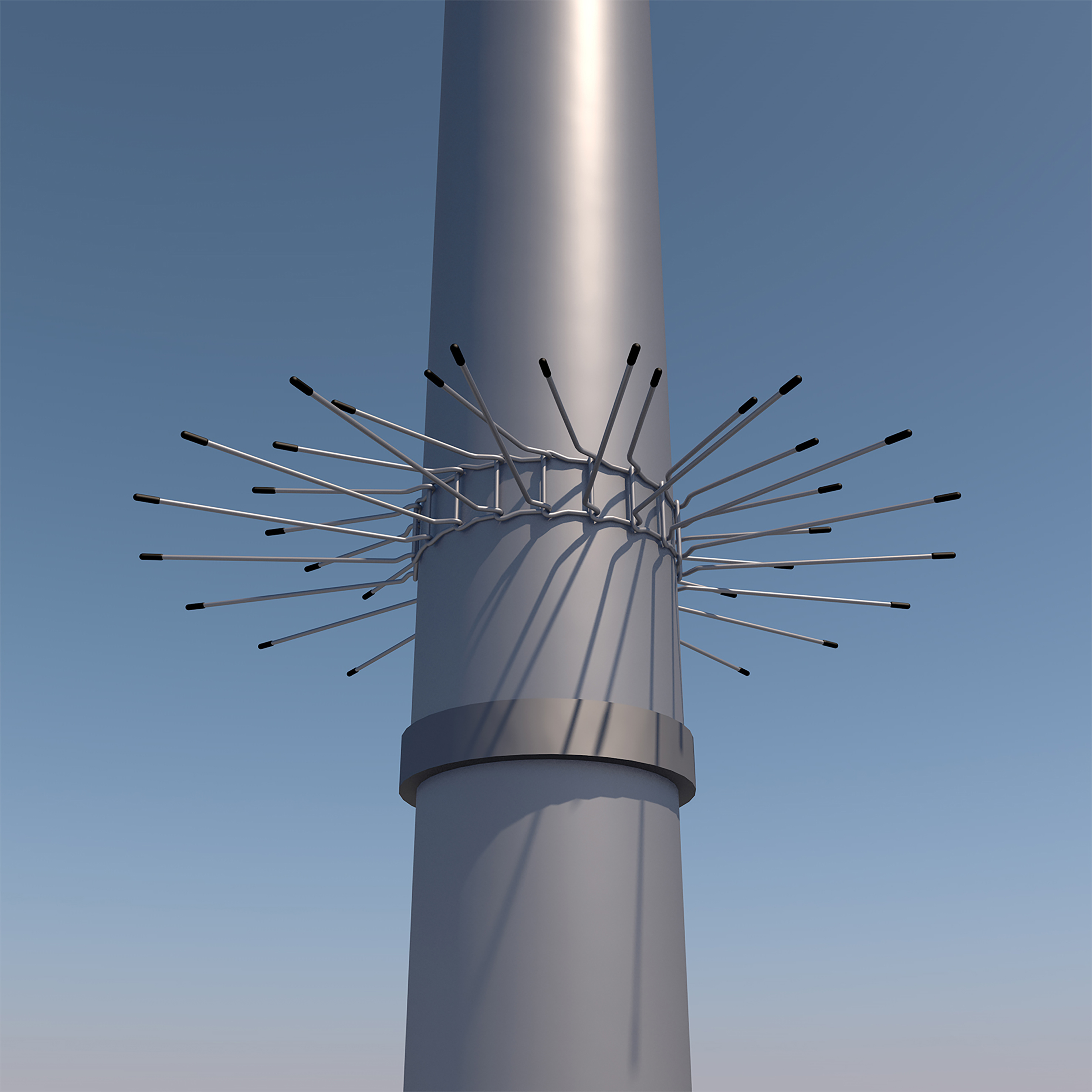 Der Gürtel sollte möglichst eng am Fallrohr liegen damit die Drahtelemente sich aufstellen und den Aufgang absichern können.