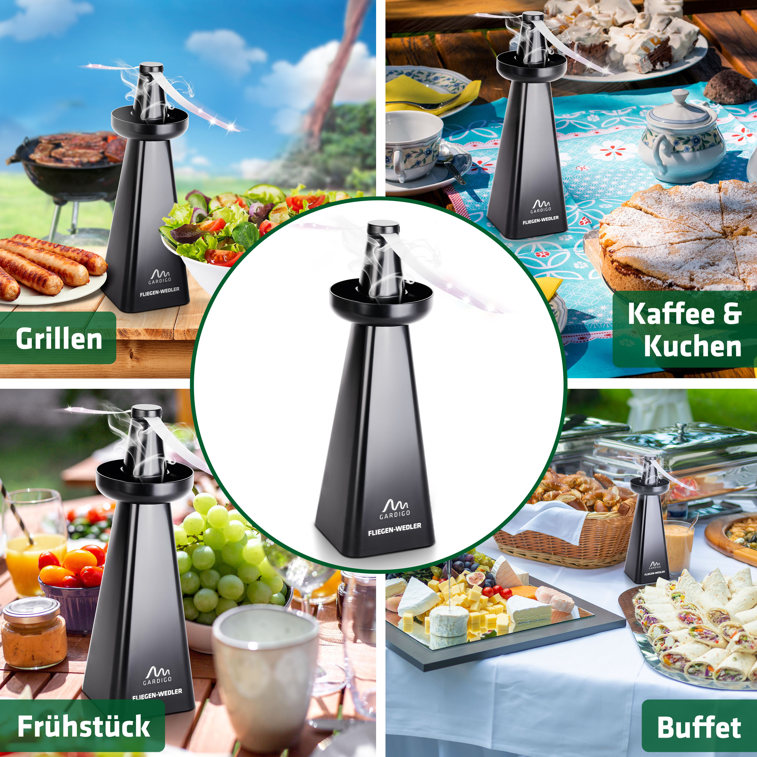 Der Wespenwedler ist in vielen Situationen nützlich: Beim Grillen, bei Kaffee und Kuchen, beim Frühstück oder an Buffets.